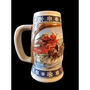 Vintage 1995 Budweiser Stein Lighting The Way Home Christmas Holiday Mug Horses
